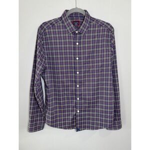 UNTUCKit Talty Slim Fit Navy Plaid Button Down Shirt Mens Medium Long Sleeve